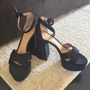 Gianvito Rossi Black Platform Block Heel Sandals with Ankle Strap